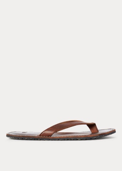 Sandalias Ralph Lauren Hombre Marrom Oscuro - Leather Flip-Flop - SVFLB7685